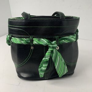 Vtg 90's‎ Y2K Women's New Faux Leather Booty Bag BLK With Green Trim Super Cute